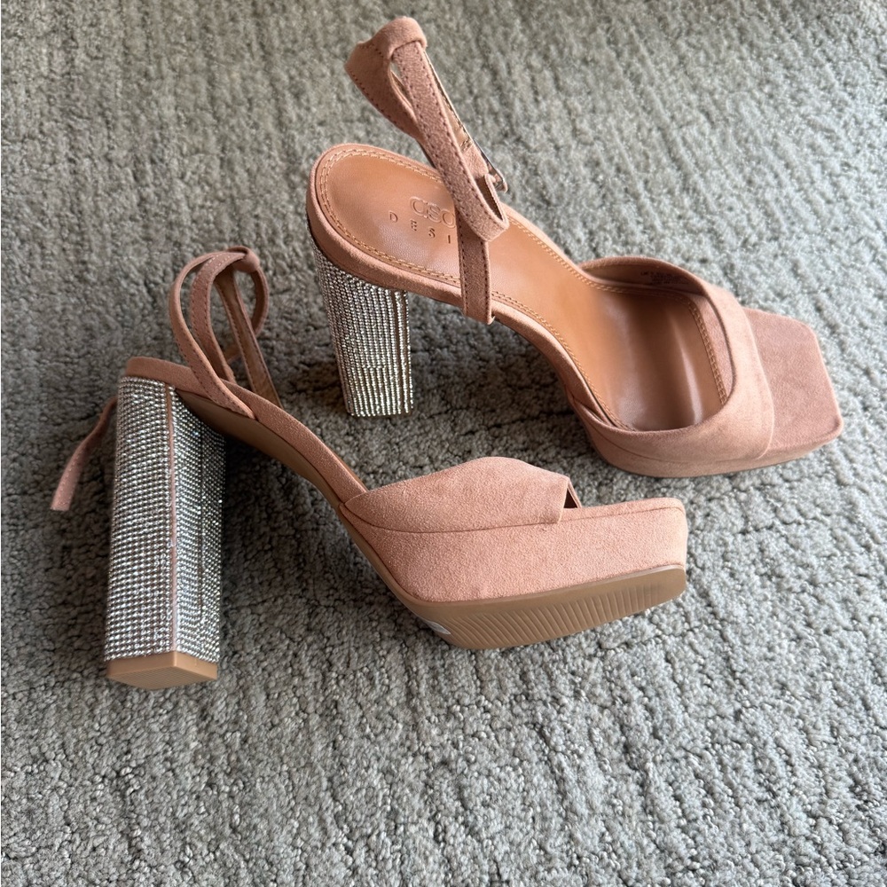 ASOS Design Nude Rhinestone Block Heel Sandals — NEW, NEVER WORN!